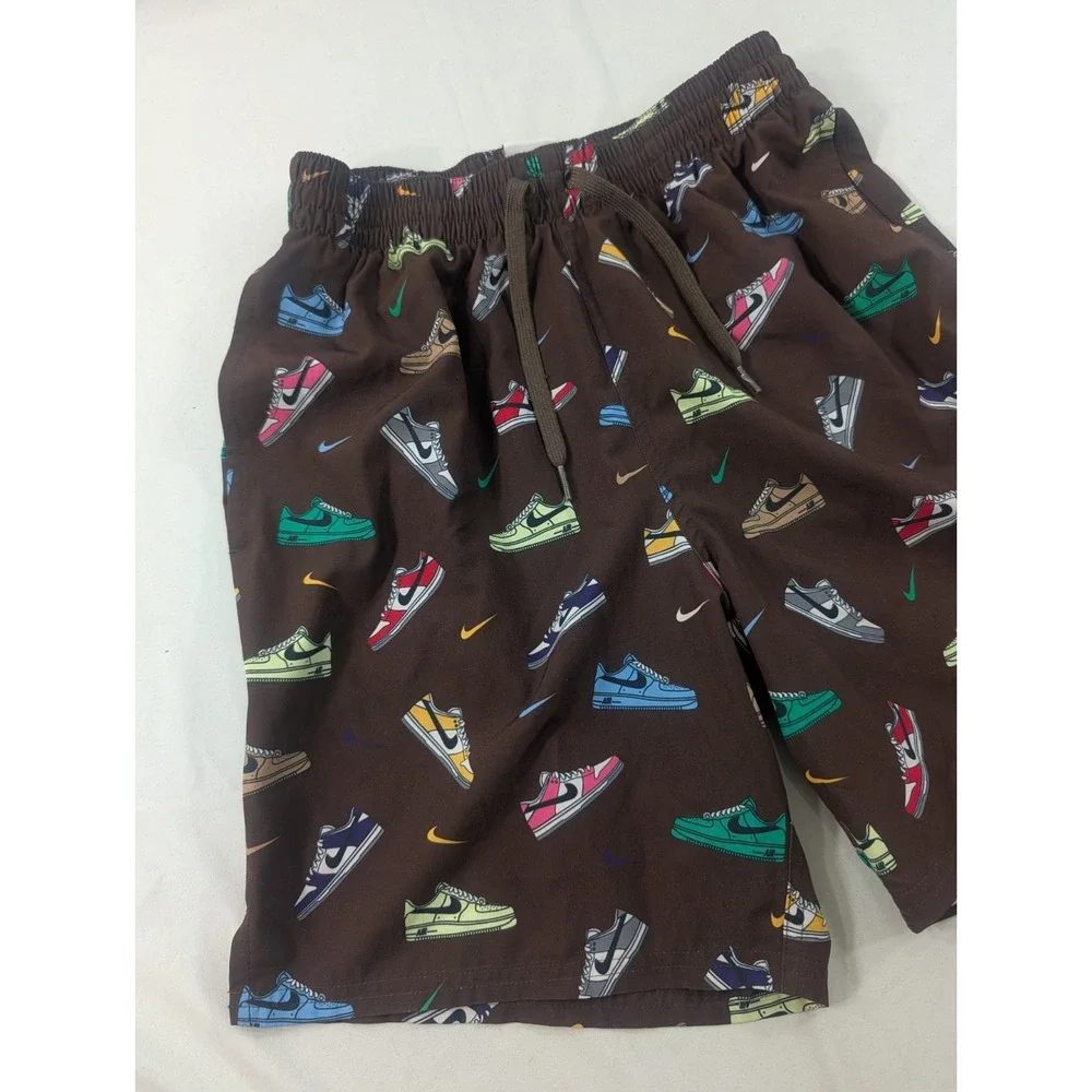 Nike Men's  Trunks Small Brown /Multicolor Sneaker Print Elastic Waist Lined